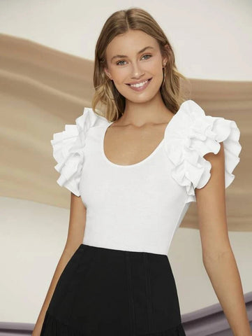 Ruffle Trim Scoop Neck Tee