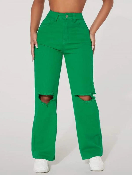 PETITE High Waist Cut Out Straight Leg Jeans