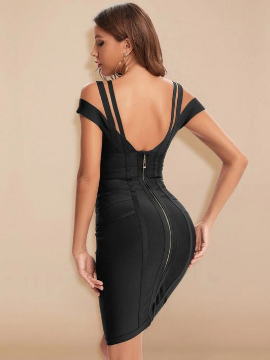 Cold Shoulder Zip Backless Bandage Bodycon Dress