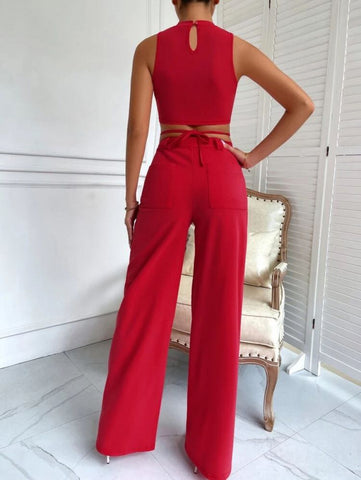 Criss Cross Mock Neck Top & Seam Front Pants