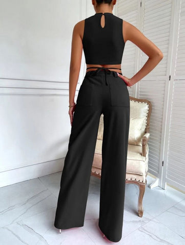 Criss Cross Mock Neck Top & Seam Front Pants