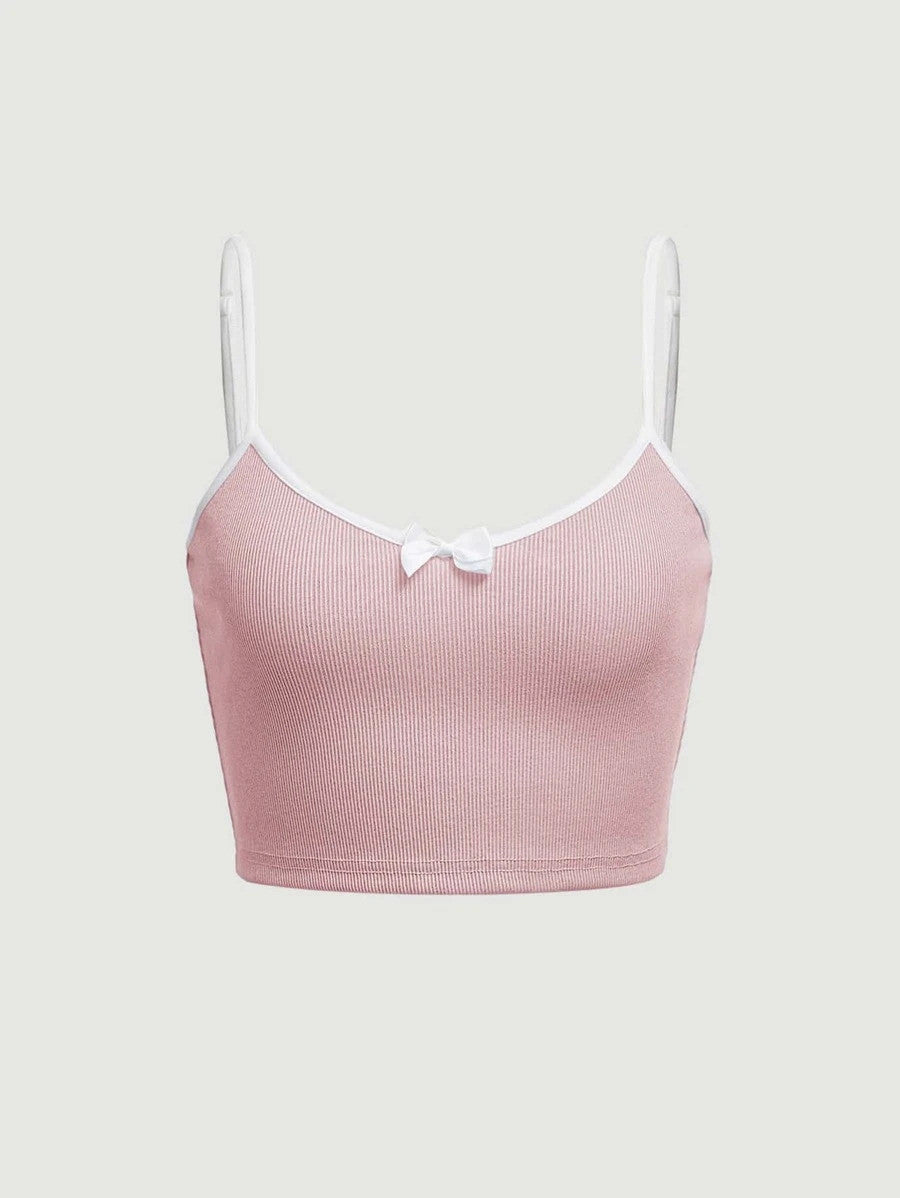 MOD Bow Front Contrast Binding Crop Cami Top