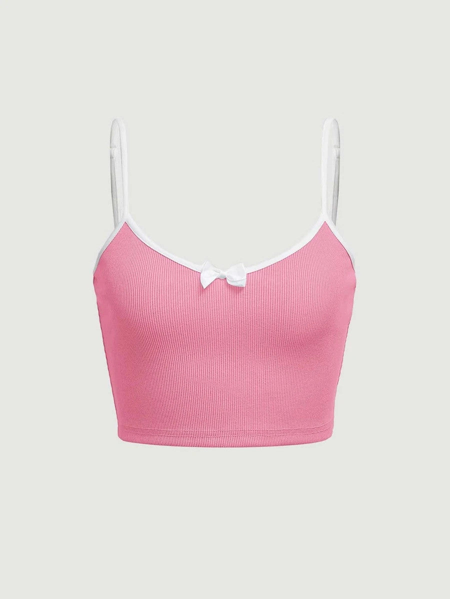 MOD Bow Front Contrast Binding Crop Cami Top