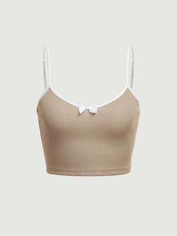 MOD Bow Front Contrast Binding Crop Cami Top