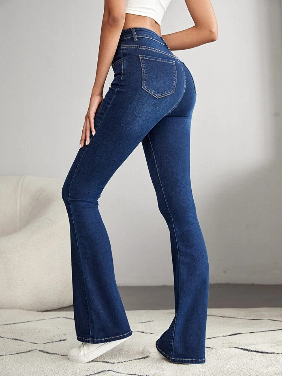 Tall High Waist Button Front Flare Leg Jeans