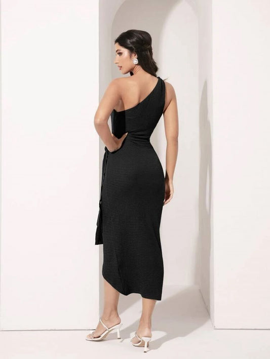 Modely One Shoulder Wrap Knot Side Dress