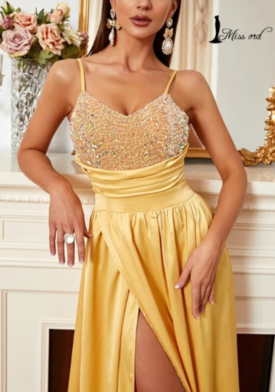 Missord Sequin Ruched Wrap Hem Cami Floor Dress