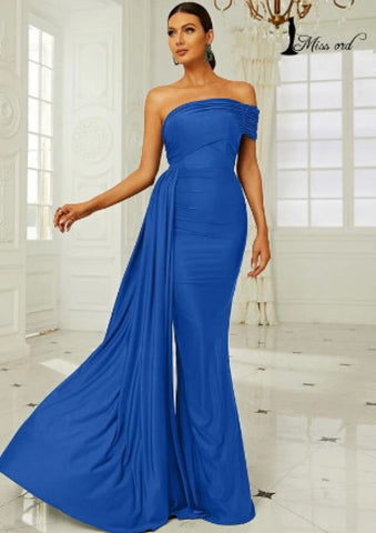 Missord One Shoulder Side Draped Formal Dress