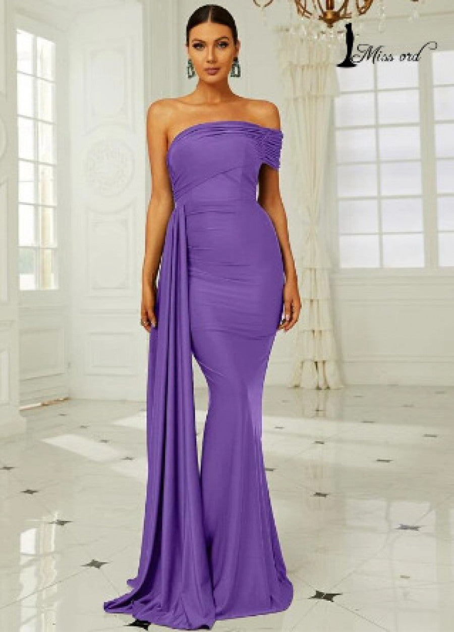 Missord One Shoulder Side Draped Formal Dress