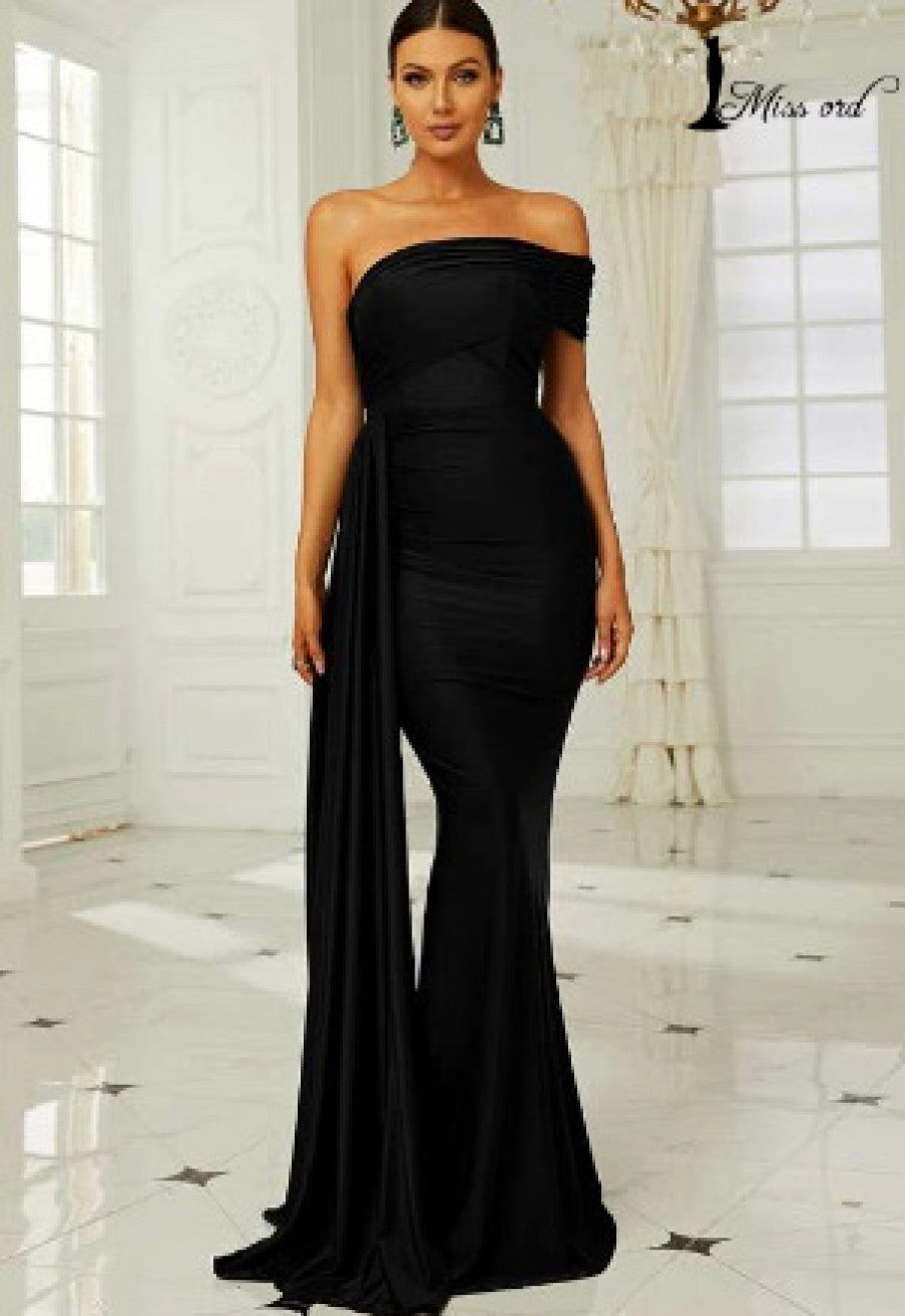 Missord One Shoulder Side Draped Formal Dress