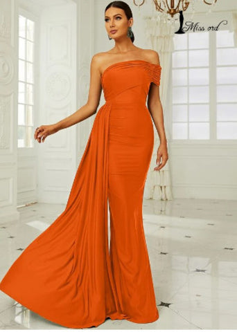 Missord One Shoulder Side Draped Formal Dress