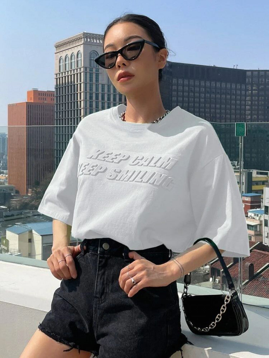 DAZY Slogan Pattern Drop Shoulder Tee