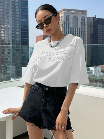 DAZY Slogan Pattern Drop Shoulder Tee