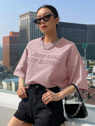 DAZY Slogan Pattern Drop Shoulder Tee