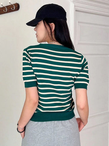 DAZY Striped Button Through Tee