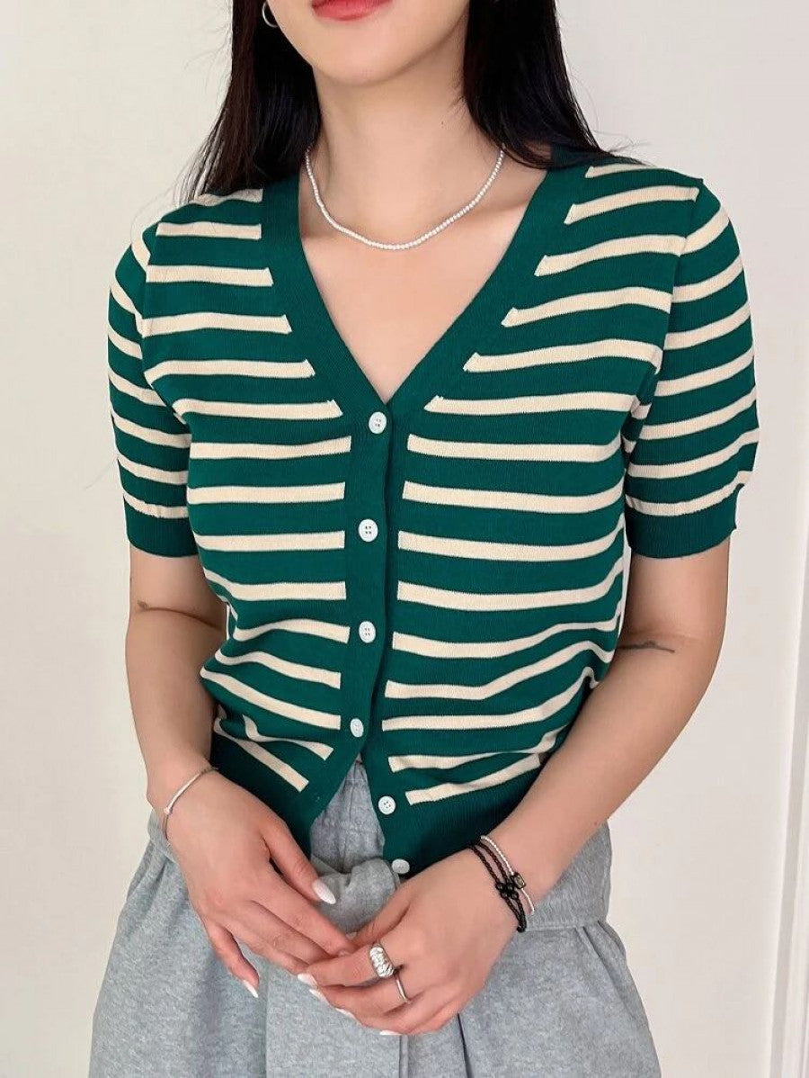 DAZY Striped Button Through Tee