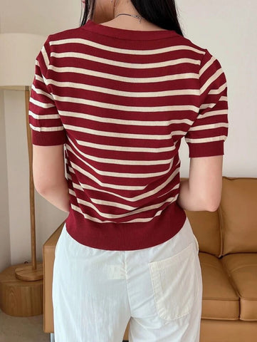 DAZY Striped Button Through Tee