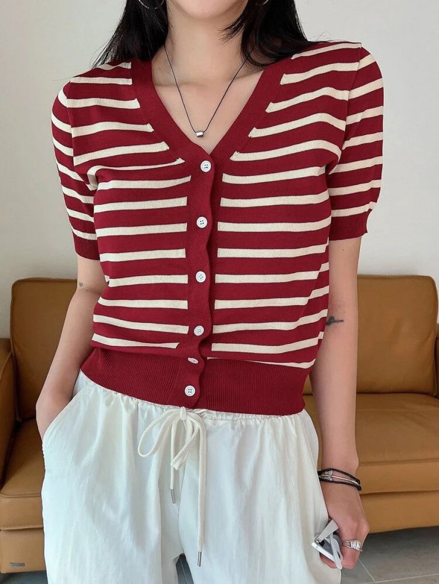 DAZY Striped Button Through Tee