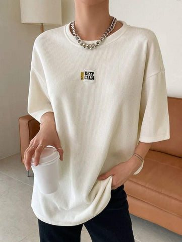 DAZY Slogan Patched Drop Shoulder Tee