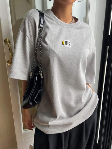 DAZY Slogan Patched Drop Shoulder Tee