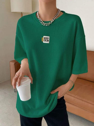 DAZY Slogan Patched Drop Shoulder Tee