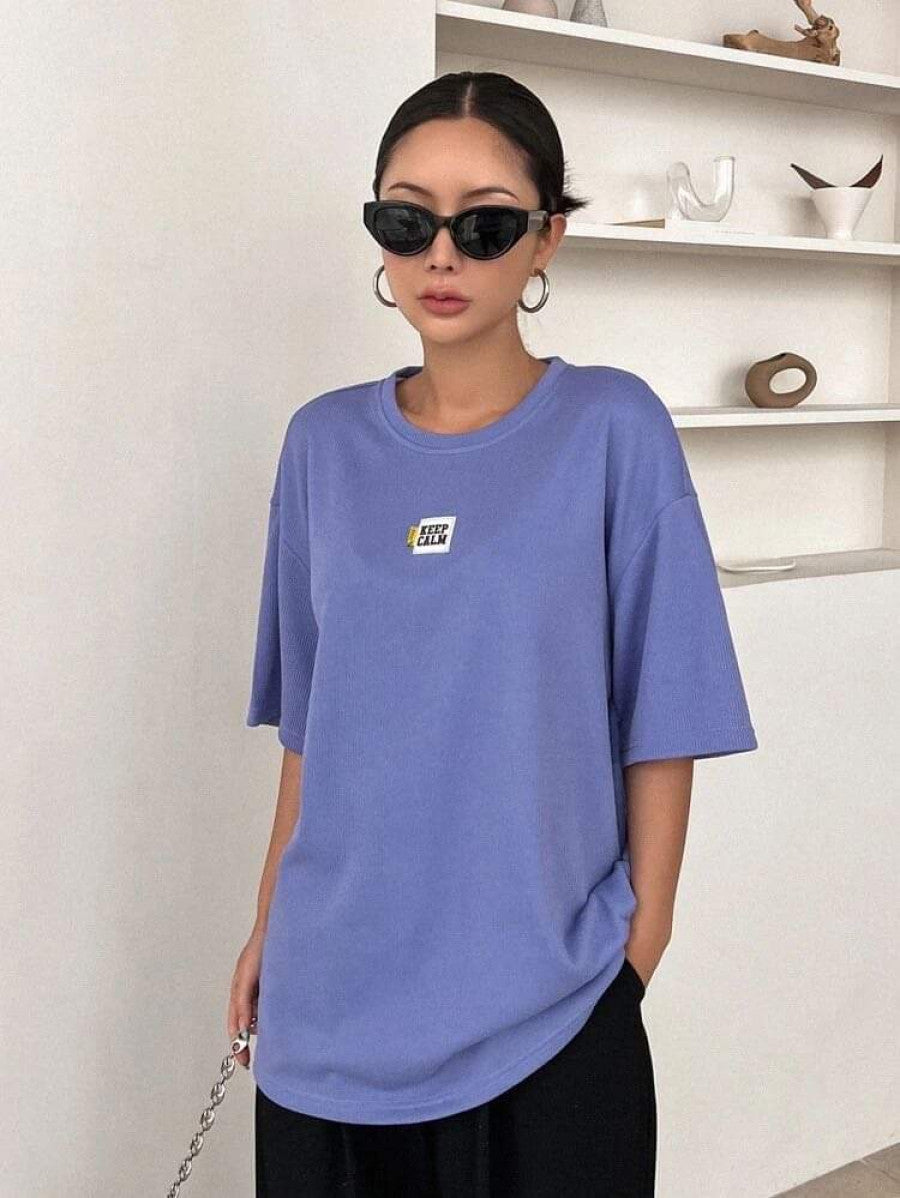 DAZY Slogan Patched Drop Shoulder Tee