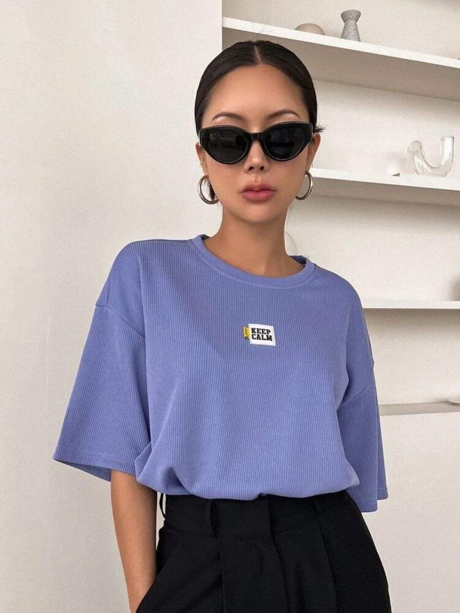 DAZY Slogan Patched Drop Shoulder Tee