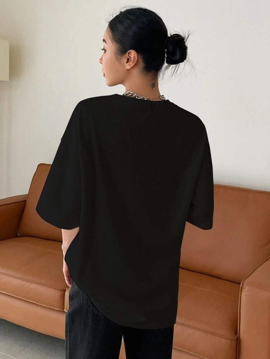 DAZY Slogan Patched Drop Shoulder Tee