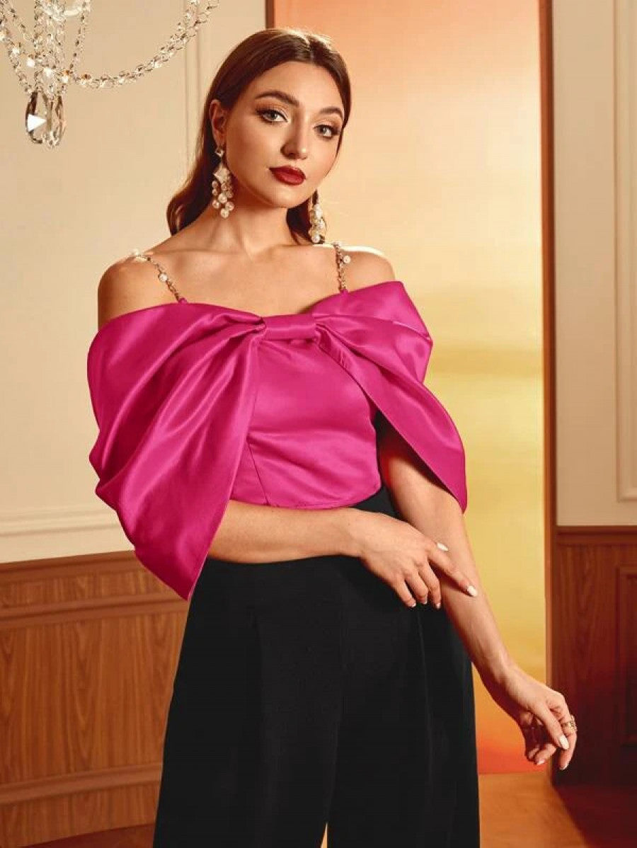 Modely Cold Shoulder Ruched Sleeve Satin Top