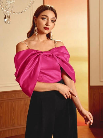 Modely Cold Shoulder Ruched Sleeve Satin Top