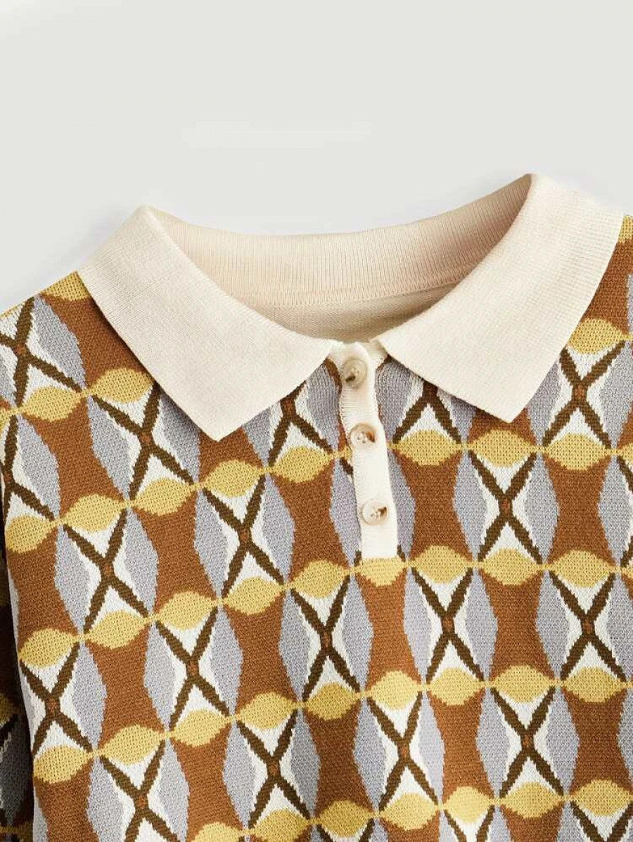 MOD Geo Pattern Contrast Polo Neck Sweater