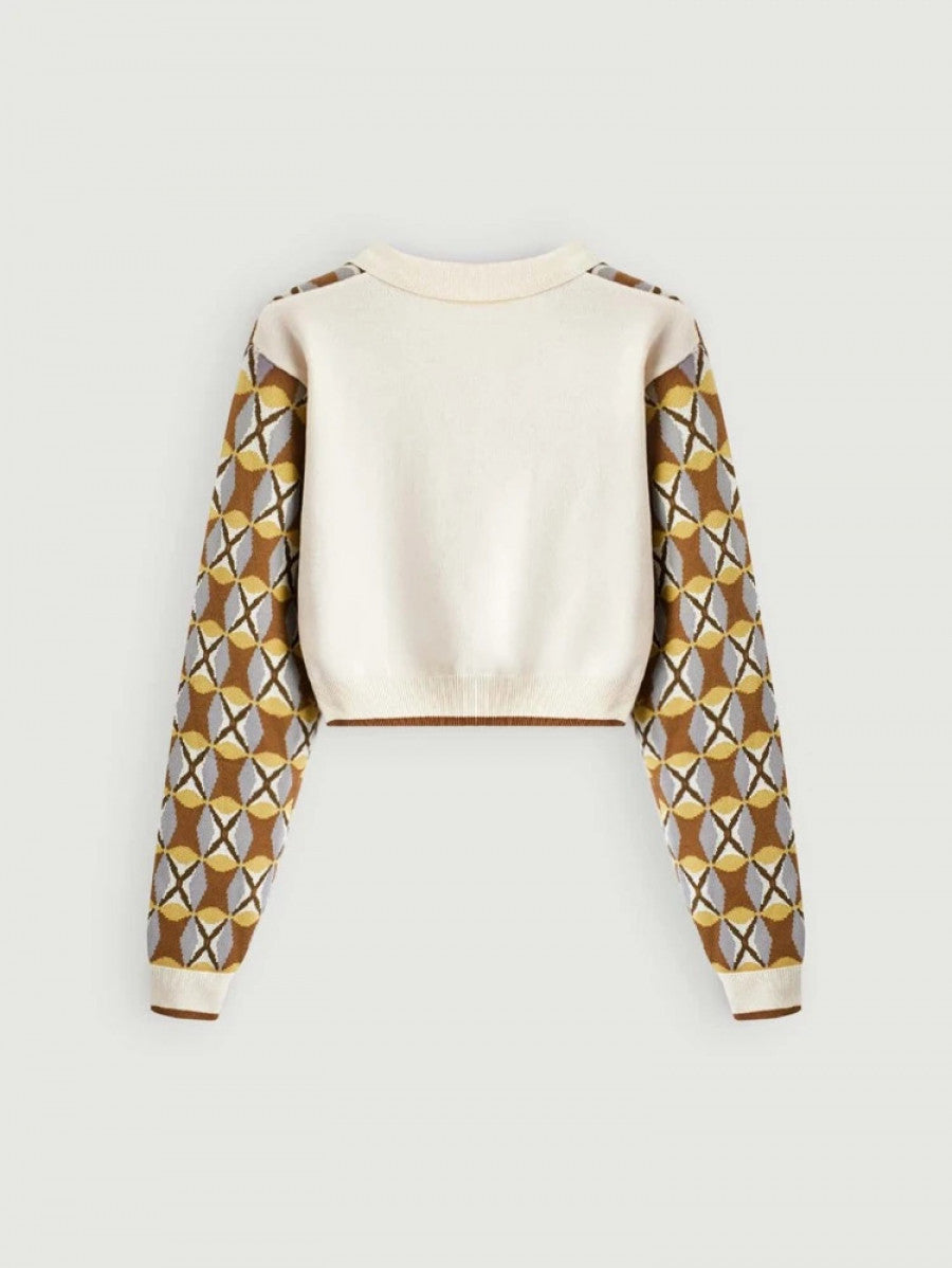 MOD Geo Pattern Contrast Polo Neck Sweater