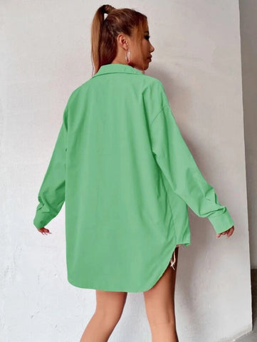 Curved Hem Drop Shoulder Shirt