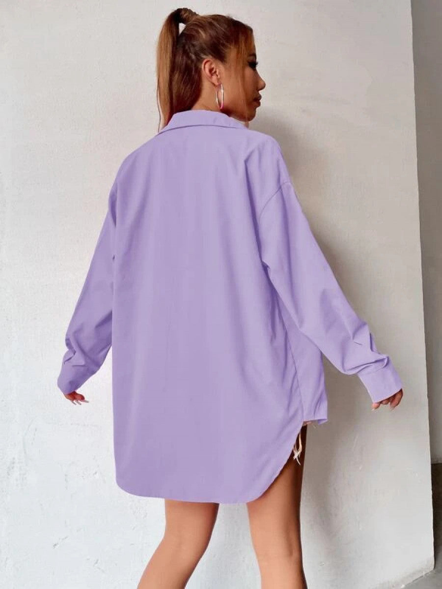 Curved Hem Drop Shoulder Shirt