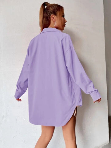 Curved Hem Drop Shoulder Shirt