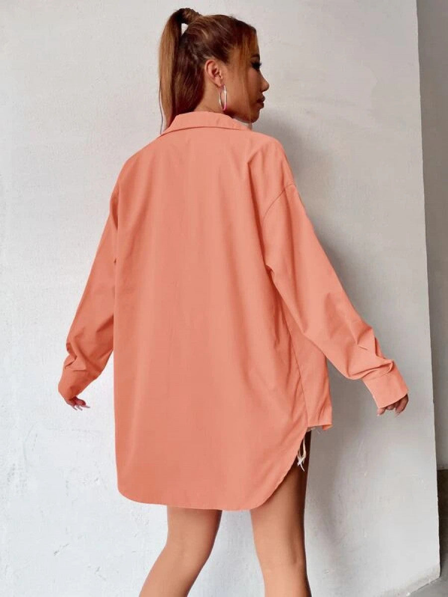 Curved Hem Drop Shoulder Shirt