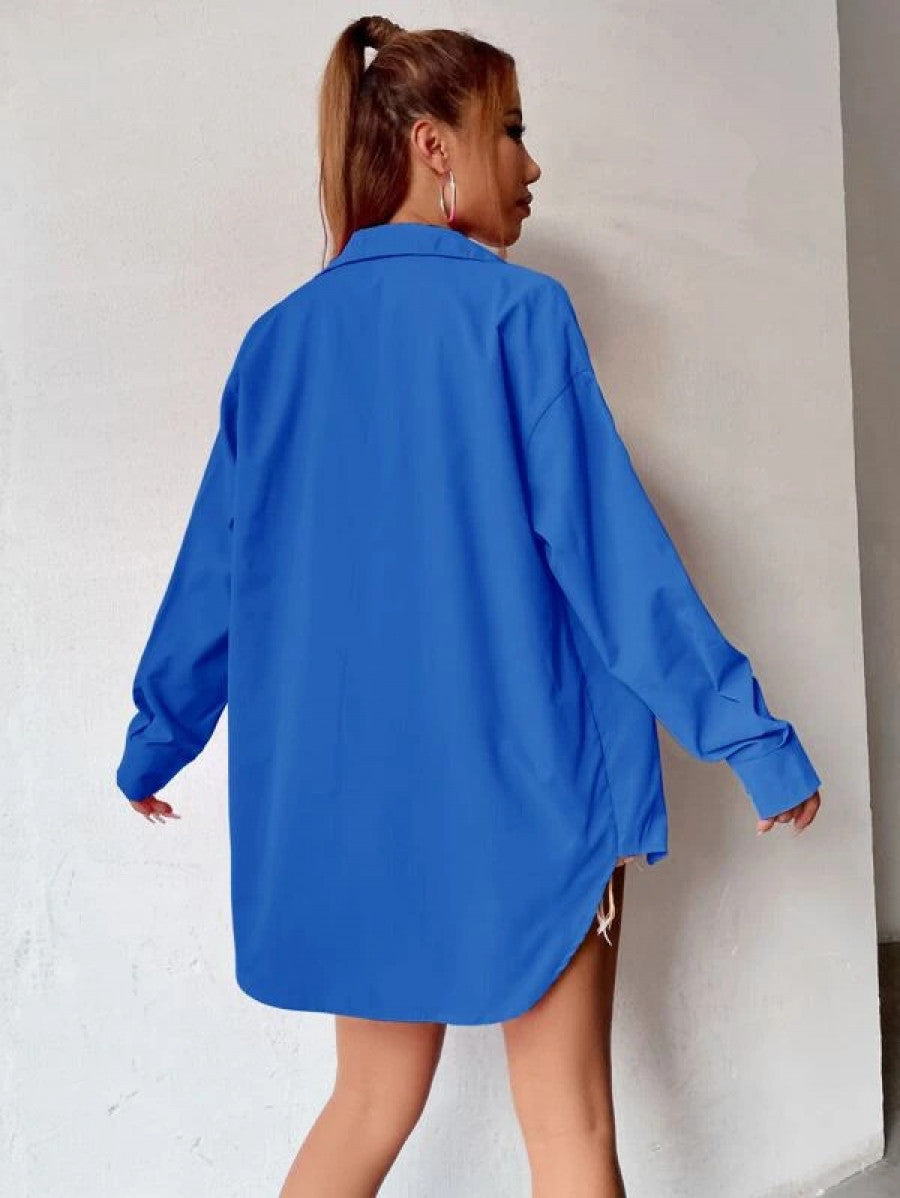 Curved Hem Drop Shoulder Shirt