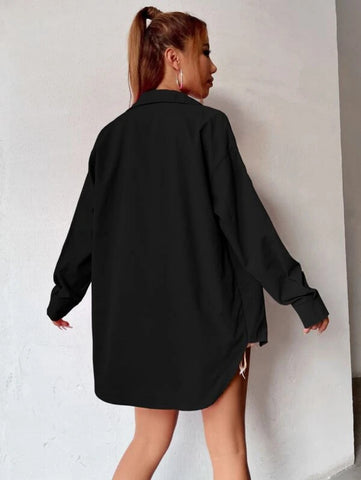 Curved Hem Drop Shoulder Shirt