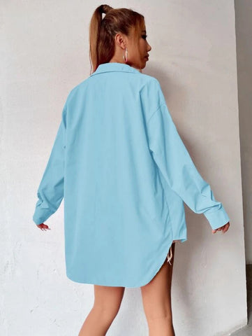 Curved Hem Drop Shoulder Shirt