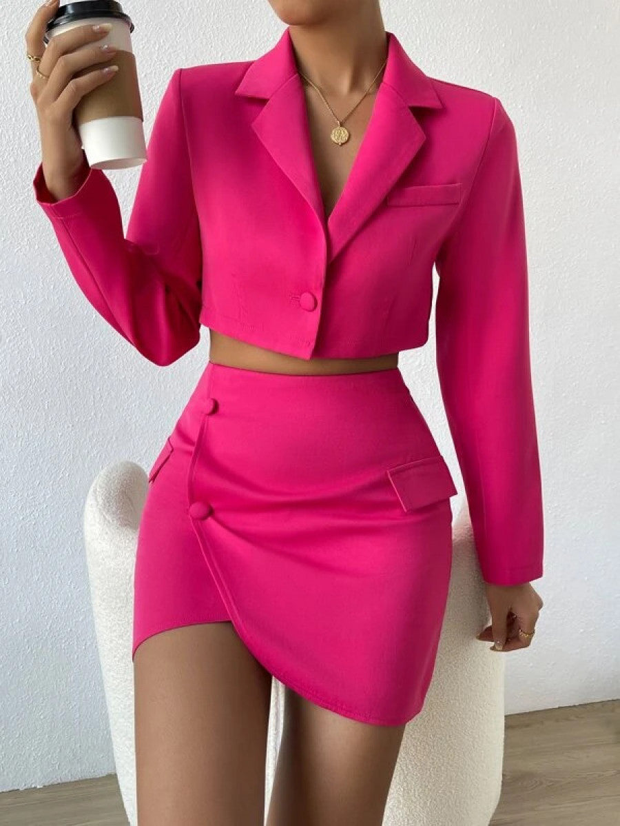 Single Button Crop Blazer & Wrap Skirt