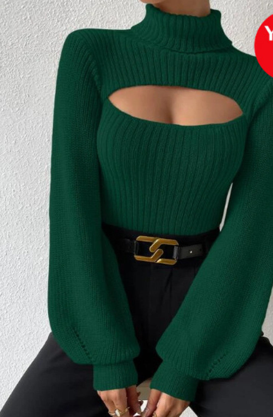 Turtleneck Cut Out Eyelet Detail Sweater