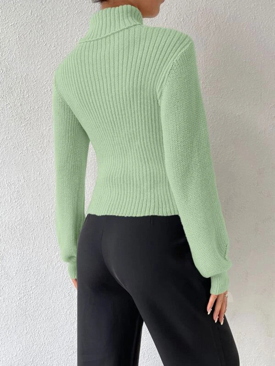 Turtleneck Cut Out Eyelet Detail Sweater