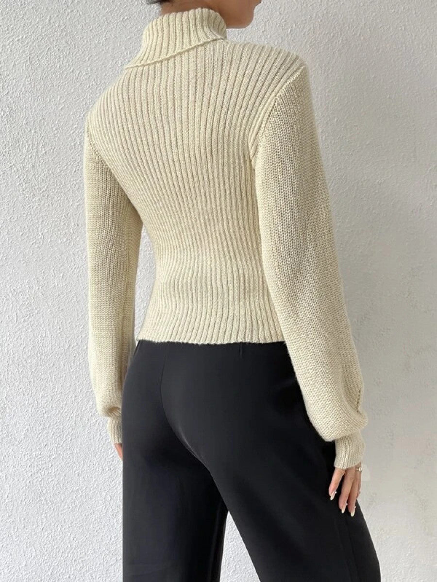 Turtleneck Cut Out Eyelet Detail Sweater