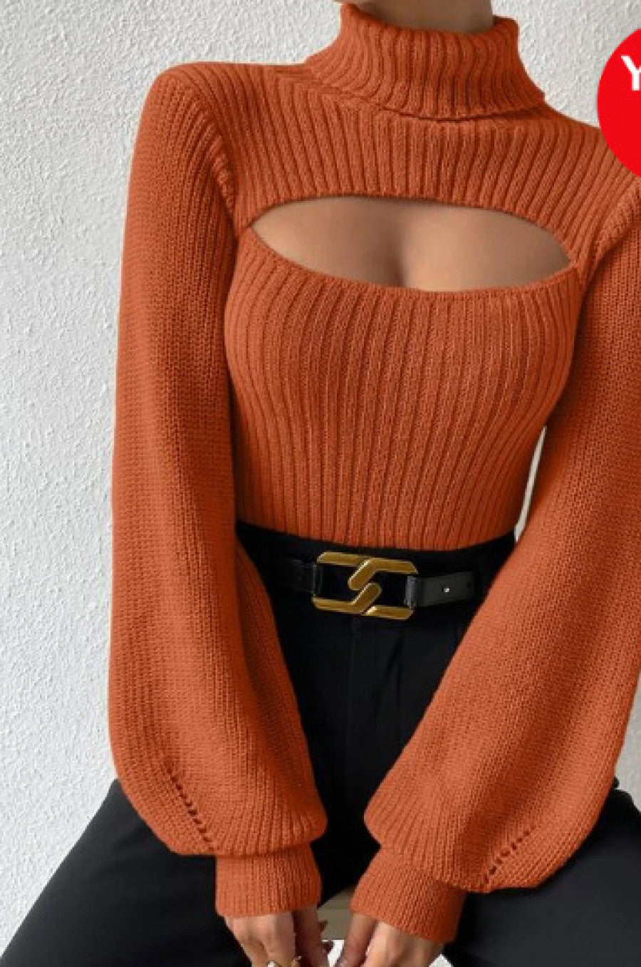 Turtleneck Cut Out Eyelet Detail Sweater