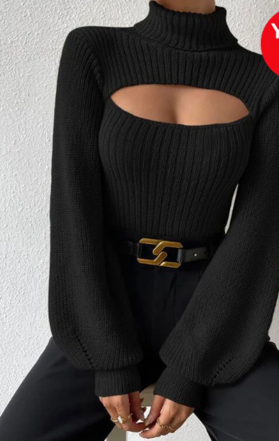 Turtleneck Cut Out Eyelet Detail Sweater