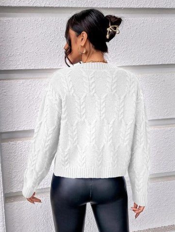 Drop Shoulder Cable Knit Sweater