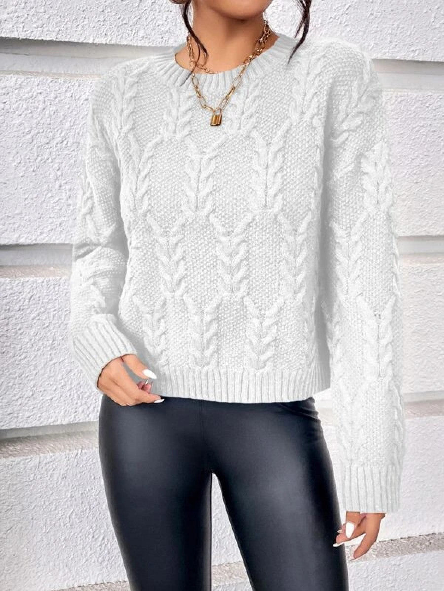 Drop Shoulder Cable Knit Sweater