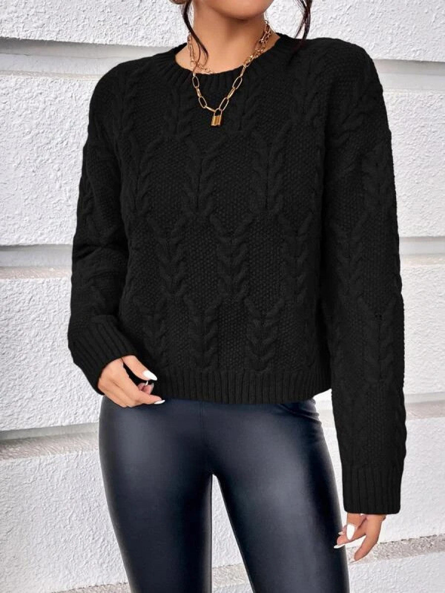 Drop Shoulder Cable Knit Sweater