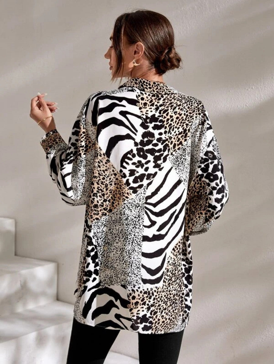 Zebra Striped & Leopard Print Drop Shoulder Shirt