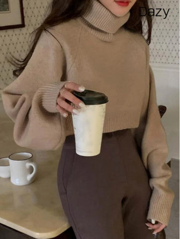 DAZY Turtle Neck Raglan Sleeve Crop Sweater